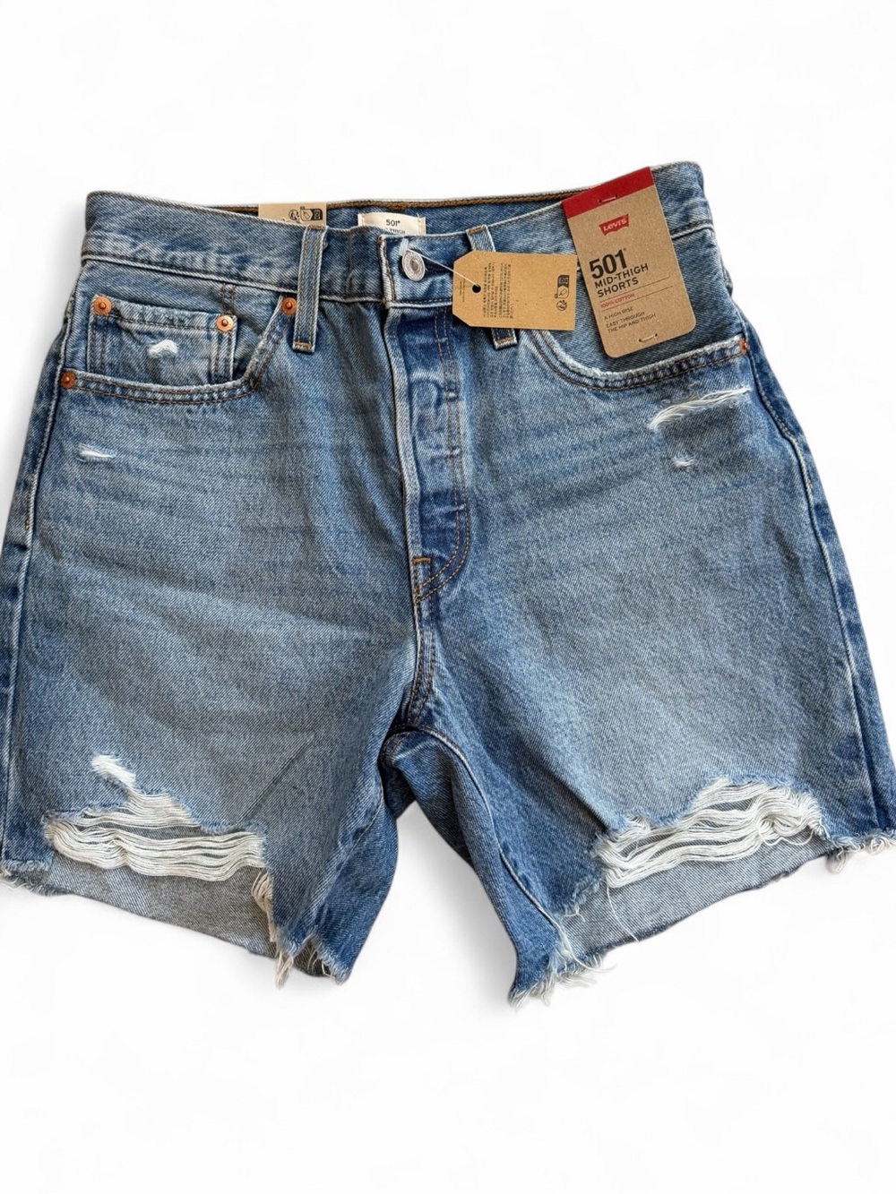 Levi's 501 Women's Jean Shorts - Light Blue Denim - Mid-Thigh, High Rise - Picture 4 of 4